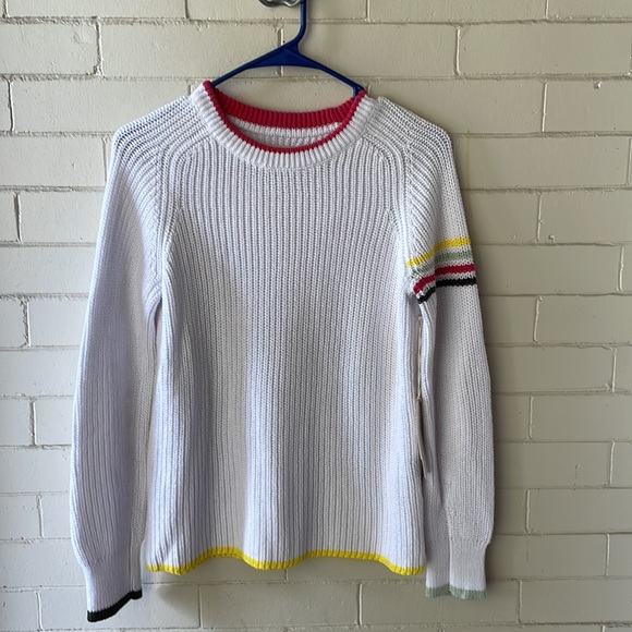 Court & Rowe white sweater with pink crew neck & stripes on sleeve and cuffs - Picture 4 of 7